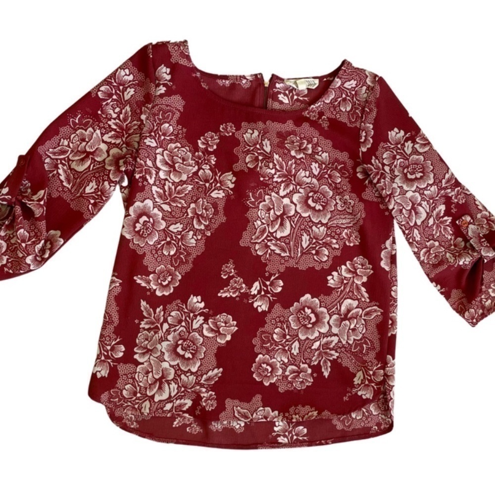 Pink Rose Floral 3/4 Sleeve Blouse